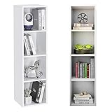 Mondeer Bücherregal, Regal mit 4 Fächer aus Holz, Weiß Modern für Wohnzimmer Schlafzimmer Kinder, 31x30.3x120cm