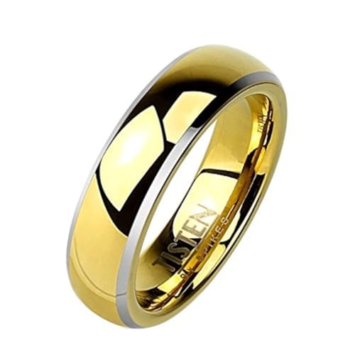 Imagen de Coolbodyart Anillo Tisten Titanio Wolframio Oro 6mm Ancho Anillo con Domo y biselada Orla Disponible Tamaño del Anillo 47  66  Oro