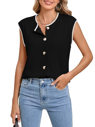 Pink Queen Women's Sweater Vest 2025 Sleeveless Tank Tops Casual Crewneck Button Down Fashion Knitted Vest Cardigans