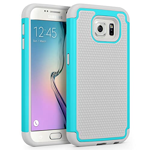 SYONER Galaxy S6 Case, [Shockproof] Hybrid Rubber Dual Layer Armor Defender Protective Case Cover for Samsung Galaxy S6 [Turquoise/Grey]