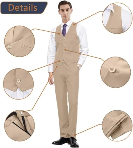 Men 2 Pieces Dress Suit Vest Pant Set Slim Fit Casual Suit Waistcoat3