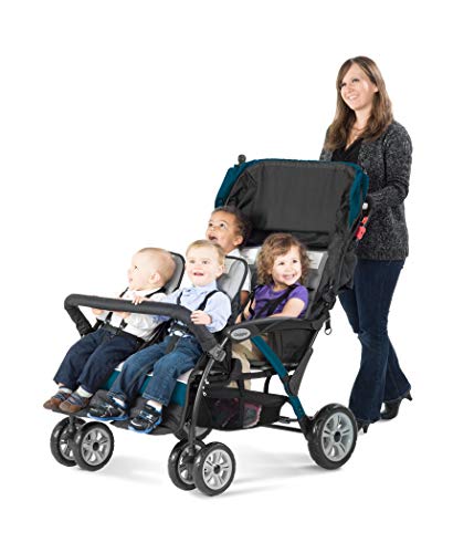 Gaggle By Foundations Compass 4 Seat Quad Stroller With Uv Protecting Stroller Canopy, 5 Point Harness For Added Safety, Foot Brake, All Terrain Tubeless Wheels (Teal) #TOP5