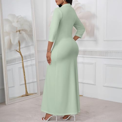 Image of PinkPatty Women's Casual 3 /4 Sleeve Polo V Neck Bodycon Maxi Dress