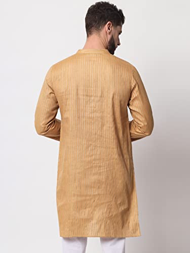 Image of Vastraa Fusion Men's Printed Kurta Pure Cotton Long Kurta, Round Collar, Full Sleeves, Button Kurta, Ethnic Wear