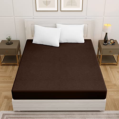 Image of Amigos 100% Waterproof Ultra Soft Cotton Feel Terry Mattress Protector Size 78 inchx 48 inch | Breathable Hypoallergenic Elastic Fitted Mattresses Cover (78x48, Coffee Brown)