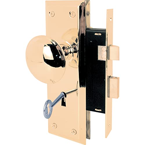Prime-Line Products Replacing Broken Antique, Fits 1-3 8 inch-1-3 4 inch Interior Doors Brass E 2293 Mortise Keyed Lock Set with Polished Knob – Perfect x 1-3 4