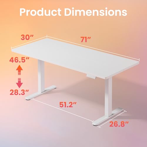 Image of HUANUO 71 x 30 inch Electric Standing Desk Adjustable Height, 4 Memory Height Settings, Sit Stand Up Desk for Home Office & Computer Workstation, White