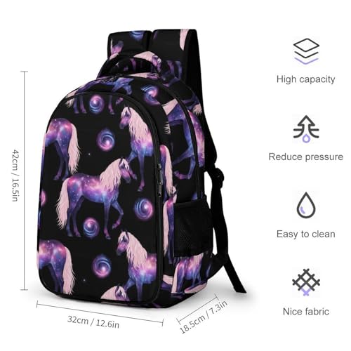Men's Commuter Bag Large Travel Bag Portable Work Backpack With Double Zippers Purple Galaxy Horse2