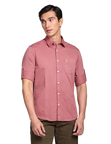 Image of U.S. Polo ASSN. Men Cotton Solid Regular Fit Shirt