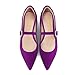 XYD Women's Velvet Pointed Toe Low Heel Flats with Rhinestone Buckle Strap Mary Jane Daily Dating Wedding Shoes Size 4 Magenta