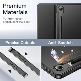 JETech Custodia per Samsung Galaxy Tab S10 Lite / S10 FE / S9 FE 10,9 Pollici, Sottile Traslucida Retro Trifold Folio Supporto Protettiva Tablet Cover, Supporta S Pen di Ricarica (Nero)