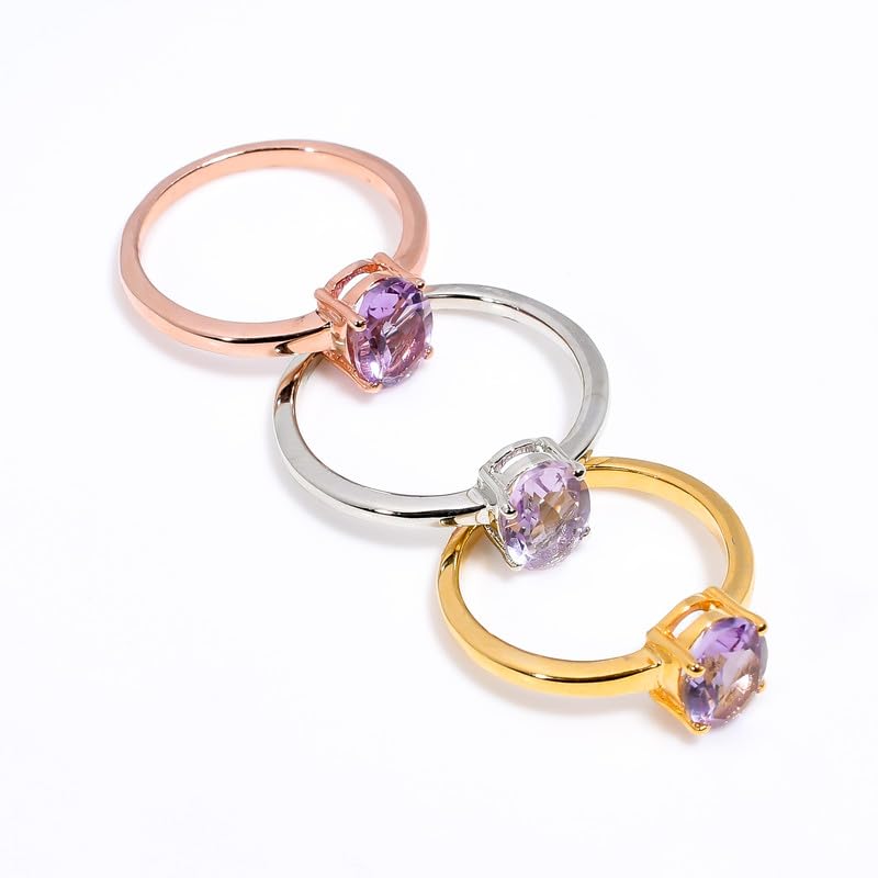 Bague améthyste rose pierre ovale taillée en argent 925 fait main