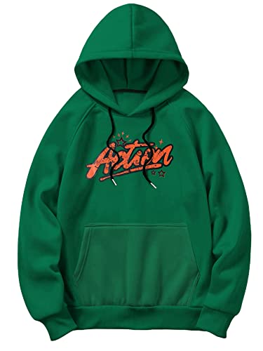 COZYEASE Men's Oversized Letter Graphic Drawstring Casual Hoodies Long Sleeve Vintage Street Hoodie Sweatshirts Green M