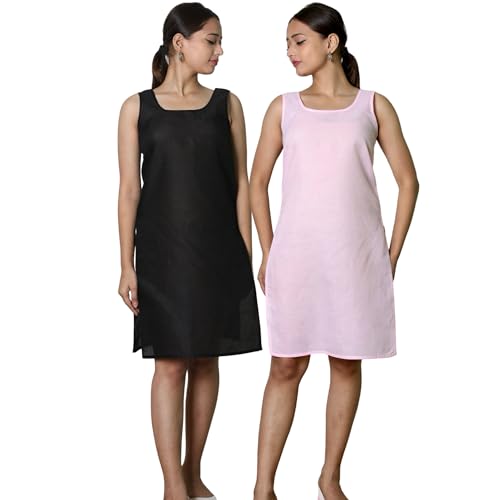 Image of KASANI Women's Camisole Cotton Long Knee-Length Sameej /Slip /Inner, Sleeveless, Pack of 2