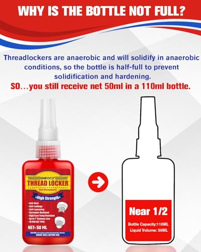 Image of Thread Lock Red 1.69 Fl oz /50 ml, Threadlocker High Strength, Thread Locker for Nuts, Bolts, Fasteners and Metals, Anaerobic Curing Screw Glue to Prevent Loosening (Red (Permanent))
