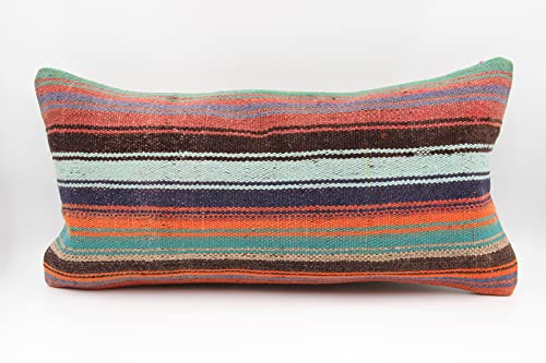 Throw kilim pillow cover 12x24 inch handmade Oriental Sofa pillow Eclectic Accent Bolster Art Deco Modern Decorative Vintage Ethnic cushion cover