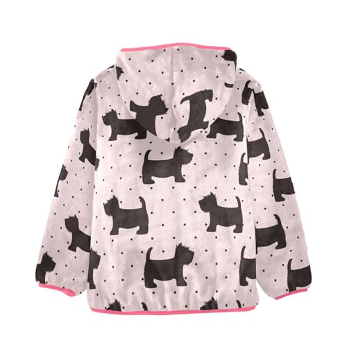 OTVEE Cute Dogs on Pink Polka Dots Kids Hoodie Jacket Fall Spring Full Zip Warm Outwear Coat2