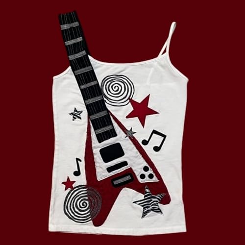 Punk Goth Guitar Graphic Spaghetti Strap Tops Cute Y2K Summer Sleeveless Shirts Fairy Grunge Tank Crop Tees Clothes3