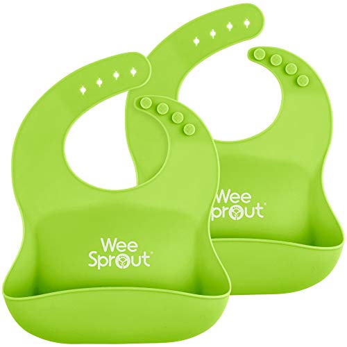 Image of WeeSprout Waterproof Silicone Baby Bibs (Set of 2) | Pocket to Catch Food