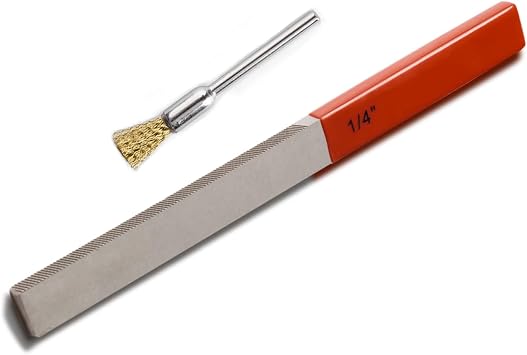 Nut Seating File for Luthier Repair Dobro Classical Guitar, Fine/Coarse Grits Nuts Mounting Surface Dressing Tool Smooth Safe Edge, T12 Carbon Steel Rubber Grip Cleaning Brush 1/4inch