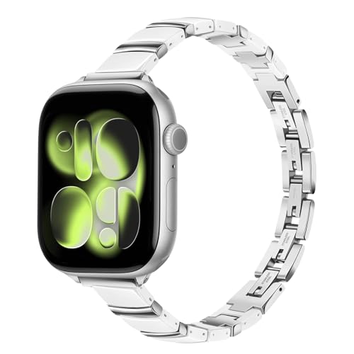 TRUMiRR Women Band for Apple Watch Series 11 10 42mm, Ceramic & Stainless Steel Watchband Slim...
