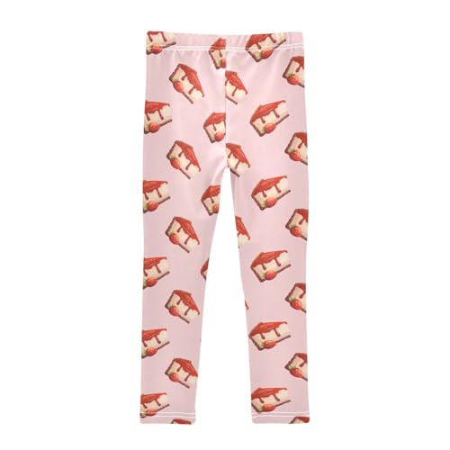 Strawberry Cheesecake Slices Girls Leggings,Workout Leggings for Girls Toddler Athletic Leggings Size for 3-10T2