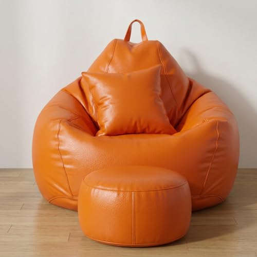 Image of KAM'S LIEU Leatherette Bean Bag Chair with Footrest | Filled with EPS Beans | Comfortable Sofa for Living Room & Bedroom | 4XL Size, Easy to Clean Color- (Orange)
