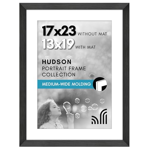 Americanflat 17x23 Picture Frame with Polished Plexiglass - Use as 13x19 Frame with Mat or Display 17x23 Photo Without Mat - Hudson Collection - Wide Picture Frames for Wall Display - Black