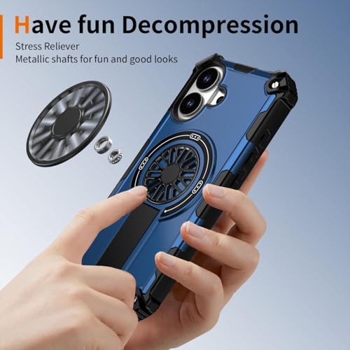 Image of Hupshy iPhone 16 Back Cover with Camera Protection Rings, Kickstand-Matte /Anti, Non-Slip, Camera Glass Protection,Transparent Shockproof Cover for iPhone 16 (Blue 4)