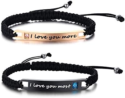 Personalized Matching Bracelets for Couples,Handmade Long Distance Bracelets with Cubic Zirconia,Custom Adjustable Bracelets for Women Men,Valentine's Day Gift for Him and Her
