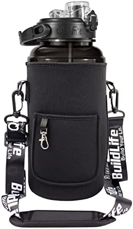 BuildLife 2.2 Litre Water Bottle - Removable Straw & Motivational Time Markings BPA Free Leakproof Resuable Large Sports Drinks Half Gallon Water Jug for Gym Travel School (2.2 Litre, Green Purple)