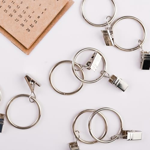 25 Stück Gardinenringe mit Clips 32mm Innendurchmesser Vorhangringe mit Clips, Duschvorhang Ringe Gardinen Clips, Vorhang Hängend Ringe, Gardinenringe Vorhangringe für Fenster Tür Duschvorhänge
