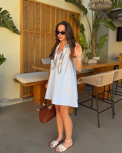 Women's Sleeveless Babydoll Tank Mini Dress U-Neck Ruched Short Dresses with Pockets Club Dress2