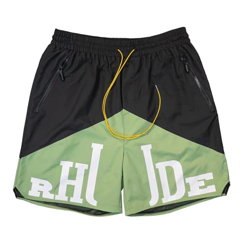 KONZDE RHU Pareja Verano Calle Alta Letra Impresa Cordón Hip-Hop Casual Moda Pantalones Playa Pantalones Cortos De Cinco Puntos Moda Hombres S-XL-style3||XL