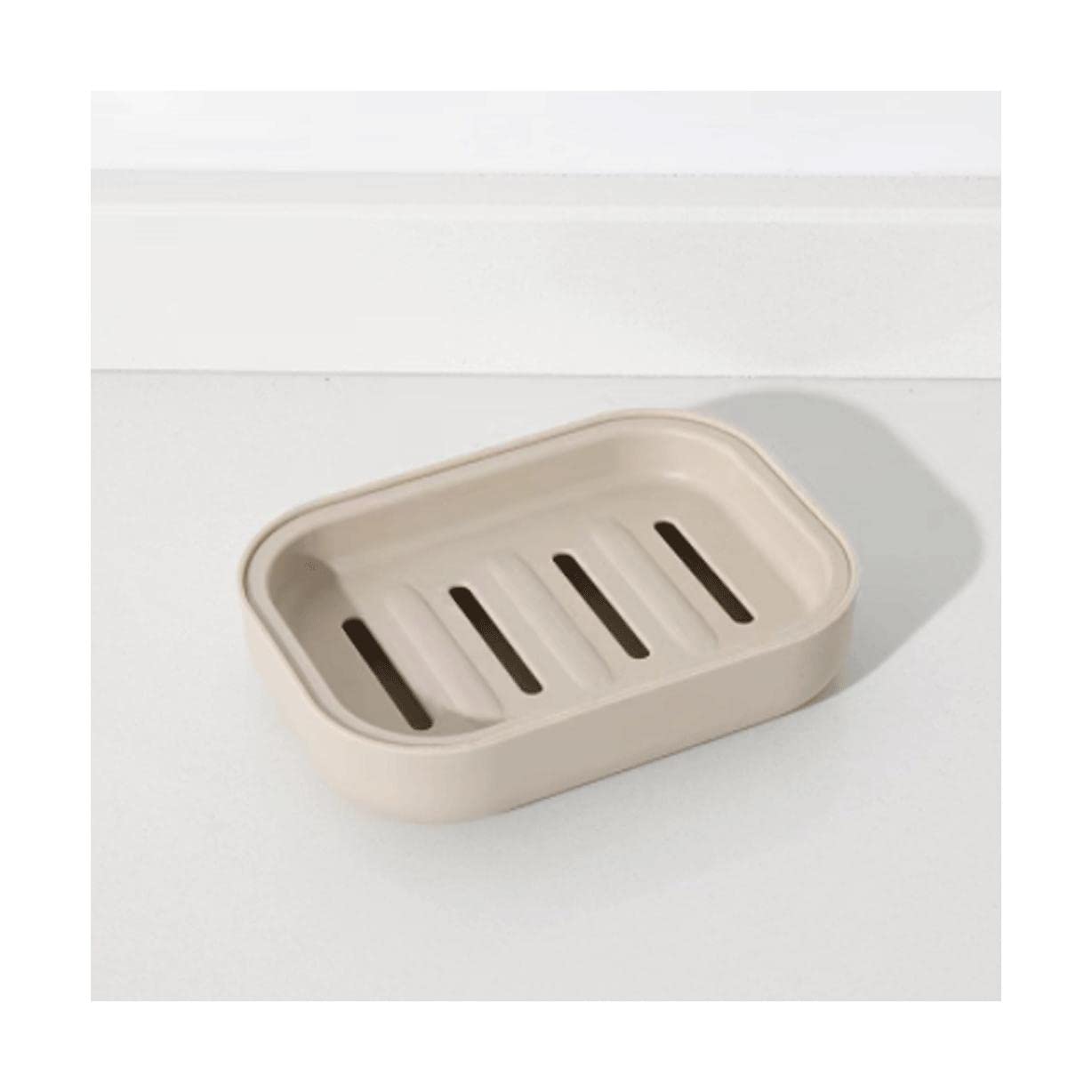 Soap Dish， Simple Countertop Soap Container Drainable Soap Dish Plastic Soap Case Box Saver with lid Soap Case Front and Back Dual-use Easy to wash(Khaki)