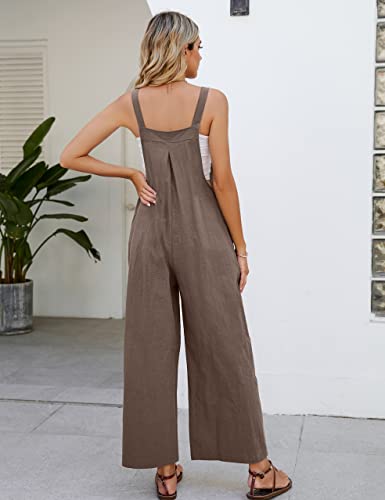 Flygo Women's Cotton Bib Overalls Wide Leg Loose Fit Jumpsuit Baggy Fashion Sleeveless Rompers (Coffee-Xl) #TOP3