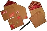 Valentines Day Card Making Kit - 8 Blank Kraft Cards w/ 8 Envelopes, Gold and Red Glitter Stickers, Felt Stickers and Black Pen