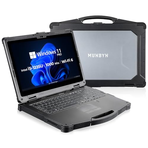 MUNBYN Rugged Laptop IRX16, 15.6' Windows 11 Pro, Intel i5-1235U, 16GB DDR5+512GB Replaceable SSD, Wi-Fi 6, 1000 Nits Sunlight Readable, IP65 Waterproof Laptop, Rugged Computer, 2Y Protection(New)