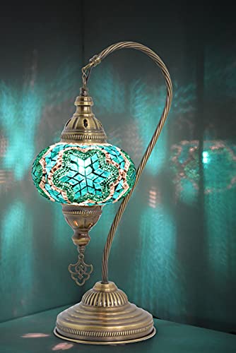 mosaist lámpara turca, lámpara de mesa de mosaico de cuello de cisne, vidrio decorativo marroquí antiguo bohemio pantalla vintage de la lámpara, mesa Tiffany mesita de noche lámpara de vidrieras con