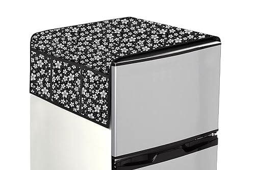 Image of The Furnishing Tree Fridge Top Cover Compatible for Samsung RT28C3742S8 /HL, 236 LTR WxL 65x111 in CM Floral Pattern White Black