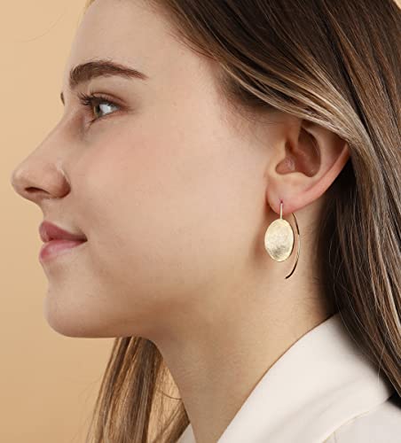 OZEL Gold Dangle Earrings for Women Brushed Finish, Matte Gold Statement Jewelry, 14k Gold Plated2