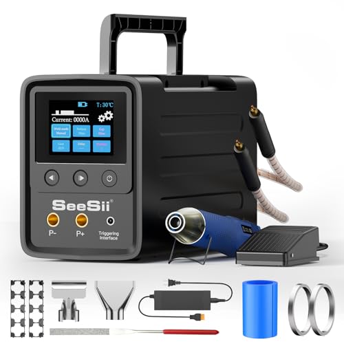 SEESII Appareil de soudage par points pour batteries avec condensateurs : soudeur 100-80W avec kit de pistolets à air chaud, soudeuse à points pour bandes...