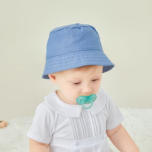 Pureborn Baby Boys Sun Hat Sun Protection Bucket Hat Beach Swim Cap With Hook And Loop Closure Chin Strap For Infant Boys 0-3 Months Chambray Blue #TOP1