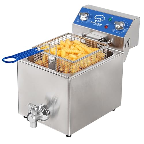 TOPKITCH 6.3Qt Electric Fryer with Oil Drain,30 Minutes Timer,Stretch forming oil tank,Lid and Solid Wire Mesh Basket,Light Duty Commercial Electric Countertop Deep Fryers-120V,1800W