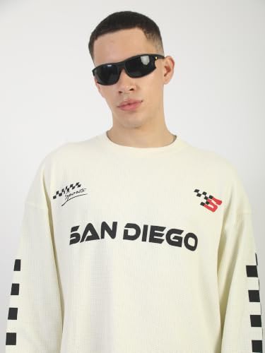 Maniac Store Maniac Mens San Diego Cream & Black Waffle T-Shirt - Image 3