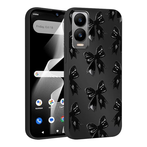 lioscre Cute Bow Phone Case for Cricket Debut s3 / at&t Vista 2 6.6', Aesthetic Coquette Black Ribbon Bowknot Pattern Print Design Case Soft Slim Shockproof TPU Protective Funda Cover for Women Girls
