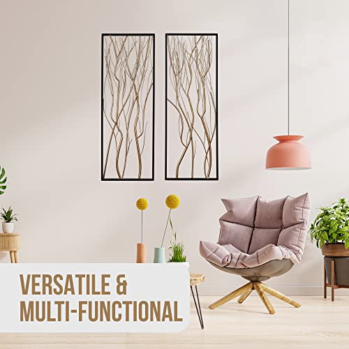 Luxenhome Metal Wall Art, 36" Gold Wall Decor, 2 Pcs, Luxury Living Room Wall Decor, Modern Hanging Gold Metal Wall Decor With Frame, Large Wall Art Decor, Wall Sculptures Home Decor, Gold/Black #TOP3