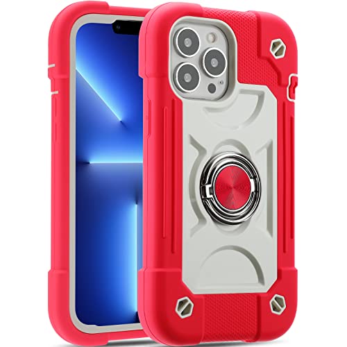 Image of MARKILL Compatible with iPhone with Built-in 360Rotating Ring Stand, Military Grade Drop Protection Full Body Rugged Heavy Duty Case Durable Cover (Hot Pink, iPhone 13 Pro Max 6.7 inch)