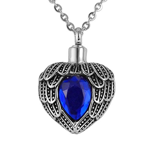Valyria Angel Wing Birthstone Memorial Urn Necklace Stainless Steel Cremation Jewelry,Sapphire(September)