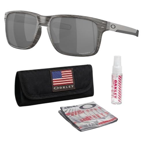 Image of Oakley HOLBROOK MIX OO9384 Rectangle Shape Sunglasses With Official Eyewear Kit, Woodgrain Frame | Prizm Black Lens, 57 mm